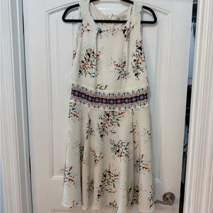 Eva Mendes Cream Pink Tiered Halter Midi Dress